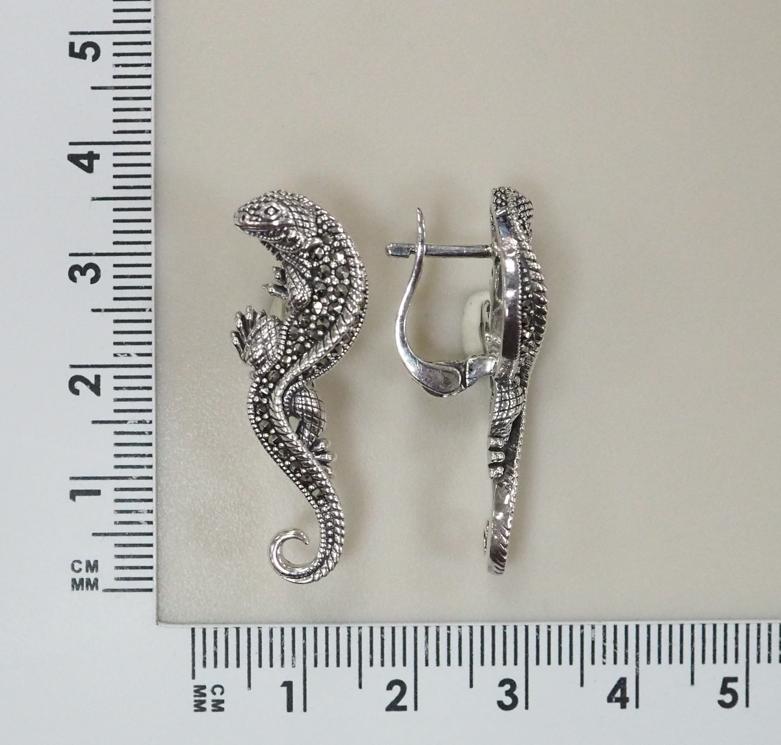 Серебряные серьги с марказитами "Ящерицы"